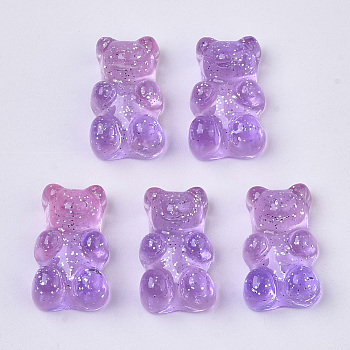 Transparent Resin Cabochons, with Glitter Powder, Two Tone, Bear, Medium Purple, 18x11x8mm
