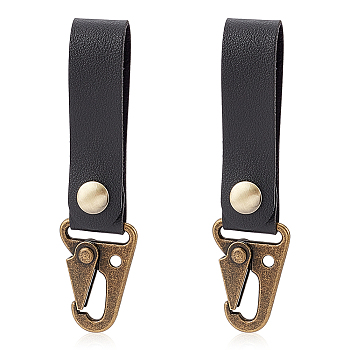 Tactical PU Leather Molle Hooks, Hanging Buckle Rope Holder, with Alloy Hooks, for Waistband, Outdoor Camping Supplies, Black, 120x31x10mm, Hole: 4.5mm