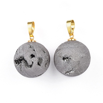 Electroplate Natural Druzy Geode Agate Pendants, with Brass Findings, Round, Golden, Platinum Plated, 23.5x20~20.5mm, Hole: 4.5x7mm