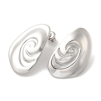 304 Stainless Steel Stud Earrings, Shell Shape, Stainless Steel Color, 31x19mm