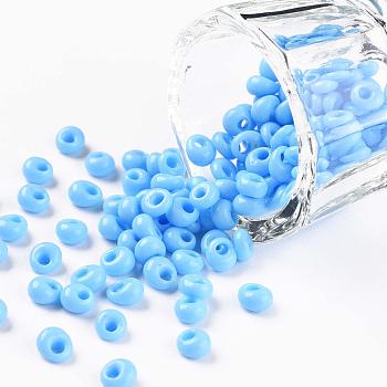 TOHO Short Magatama Beads, Japanese Seed Beads, (43) Opaque Blue Turquoise, 4.5x4x3mm, Hole: 1.2mm, about 450g/bag