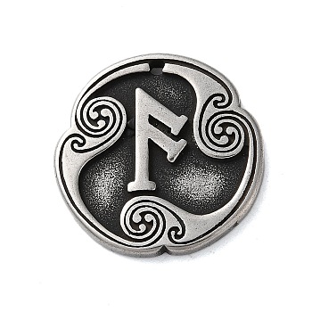 Rune Letters Alloy Pendants, Round, Antique Silver, 25x3mm, Hole: 1.6mm