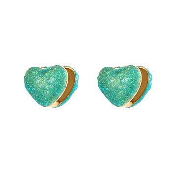 Heart Shape Golden 304 Stainless Steel Hoop Earrings, with Enamel, Turquoise, 14.3x16.3mm