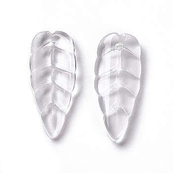 Electroplate Transparent Glass Pendant, Leaf, Clear, 23x10x3mm, Hole: 1.2mm