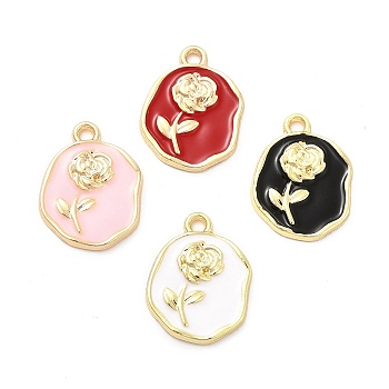 Alloy Enamel Pendants, Golden, Oval with Rose Charm, Mixed Color, 17.5x13.5x2mm, Hole: 1.6mm