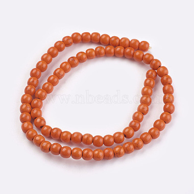 1 fil de perles synthétiques turquoises rondes colorées orange rouge(X-TURQ-G106-6mm-02G)-2