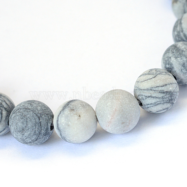 Frosted Natural Black Silk Stone/Netstone Round Bead Strands(X-G-E334-6mm-25)-2