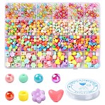 DIY Bracelet Kits, Including Plastic Beads, Acrylic Beads, Clear Elastic Crystal Thread, Mixed Color, 9.5x11x5mm, Hole: 2mm, 45pcs(DIY-YW0009-08)