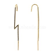 925 Sterling Silver Ear Wrap Crawler Hook Earrings, with Cubic Zirconia, Carved with S925, Lightning Bolt, Black, Real 18K Gold Plated, 65x6.5mm, Pin: 1.3mm(EJEW-AA00271-33B-G)