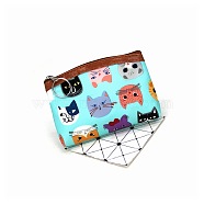 Cat Pattern Cloth Clutch Bags, Change Purse with Zipper, for Women, Rectangle, Cyan, 12x8cm(PAAG-PW0016-23A-04)