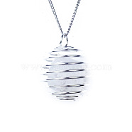 Natural Quartz Crystal Lantern Pendants, Oval Charms, with Platinum Plated Alloy Cage Findings, 30x25mm(FIND-PW0010-06A)