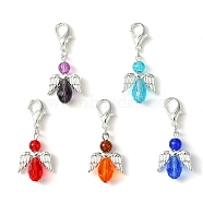 Angel Glass Pendant Decorations, with Alloy Lobster Claw Clasps, Mixed Color, 43mm(HJEW-JM01546)