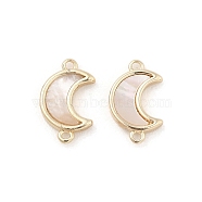 Natural White Shell Connector Charms, Brass Moon Links, Real 18K Gold Plated, 11x7x2mm, Hole: 0.8mm(KK-A207-04G)