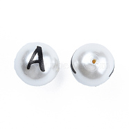 ABS Plastic Imitation Pearl Beads, with Printed, Round with Letter, Letter.A, 10mm, Hole: 1mm(KY-N015-148A)
