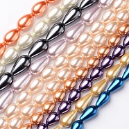 Teardrop Grade A Glass Pearl Beads Strands, Mixed Color, 11~18x8~10mm, Hole: 1mm, about 21~35pcs/strand, 15.7 inch~16.1 inch(HY-E001-08)