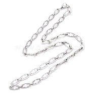 304 Stainless Steel Link Chain Necklaces, with Lobster Claw Clasps, Oval with Cross, Stainless Steel Color, 23.7 inch(60.2cm)(STAS-O142-04P)