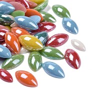 Pearlized Plated Opaque Glass Cabochons, Horse Eye, Mixed Color, 14~18x7~9x3.5~4.5mm(PORC-MSMC003-05)