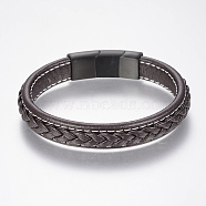 Braided Leather Cord Bracelets, with 304 Stainless Steel Magnetic Clasps, Coconut Brown, 8-5/8 inch(220mm), 36x13x8mm(BJEW-H561-04B)