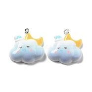 Weather Theme Opaque Resin Pendants, Cloud Charms with Moon, Sky Blue, 24.5x23x7mm, Hole: 2mm(RESI-R444-01C)