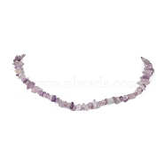 Natural Lilac Jade Chip Beaded Necklace, Stainless Steel Color, 15.94~15.98 inch(40.5~40.6cm)(NJEW-JN04615-04)