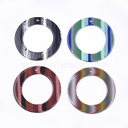 Resin Pendants, Ring, Stripe Pattern, Mixed Color, 39x1.5mm, Hole: 1.8mm(RESI-T022-02)