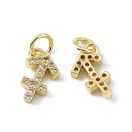 Real 18K Gold Plated Brass Micro Pave Clear Cubic Zirconia Charms, with Jump Ring, Constellation Charm, Sagittarius, 12x7x2.5mm, Hole: 3.4mm(KK-E068-VB411-9)