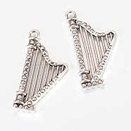 Tibetan Style Alloy Harp Pendants, Musical Instruments, Cadmium Free & Nickel Free & Lead Free, Antique Silver, 39x20x4.5mm, Hole: 2.5mm, about 210pcs/1000g(TIBEP-R346-10AS-NR)