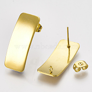 304 Stainless Steel Stud Earring Findings, with Loop, Curved, Rectangle, Golden, 26x10mm, Hole: 2mm, Pin: 0.8mm(X-STAS-Q231-08G)