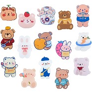 15Pcs 15 Style Bear & Rabbit Brooch Pins, Animal Acrylic Lapel Pins for Clothes DIY Craft, White, Mixed Color, 35~46x26.5~39.5x7mm, 1pc/style(JEWB-SZ0001-35)