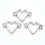 Tibetan Style Alloy Links Connector, Lead Free & Cadmium Free, Heart, Antique Silver, 16x23x1.5mm, Hole: 2.5mm, about 520pcs/500g(TIBE-S323-095AS-RS)