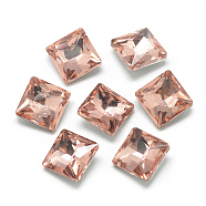Pointed Back Glass Rhinestone Cabochons, Back Plated, Faceted, Square, Dark Salmon, 10x10x5mm(RGLA-T027-10x10mm-06)