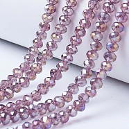 Electroplate Glass Beads Strands, AB Color Plated, Faceted, Rondelle, Old Rose, 4x3mm, Hole: 0.4mm, about 123~127pcs/strand, 16.5~16.9 inch(42~43cm)(X-EGLA-A034-T4mm-B10)