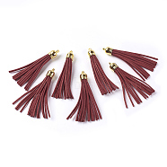 Faux Suede Tassel Pendant Decorations, with CCB Plastic Cord Ends, Golden, Red, 84~89x11.5~12mm, Hole: 2.5mm(FIND-T003-A43)