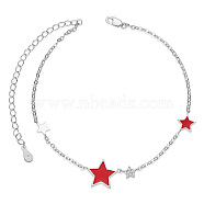 SHEGRACE 925 Sterling Silver Link Anklets, with Grade AAA Cubic Zirconia and Epoxy Resin, Star, Red, 8-1/4 inch(21cm)(JA56D)