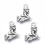 Tibetan Style Alloy Pendants, Lead Free & Cadmium Free, for Halloween, Halloween Witch, Antique Silver, 16.5x14.5x2.5mm, Hole: 1.8mm(X-TIBE-N010-09AS-RS)