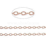 Ion Plating(IP) 304 Stainless Steel Textured Cable Chains, Soldered, with Spool, Knurling, Rose Gold, 3.5x2.5x0.4mm, about 32.8 Feet(10m)/roll(CHS-H007-05RG)
