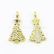 Tibetan Style Alloy Pendants, Lead Free & Cadmium Free & Nickel Free, Christmas Tree, Antique Golden, about 11mm wide, 21mm long, hole: 1mm(X-GLF0062Y-NF)