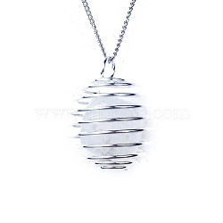 Natural Quartz Crystal Lantern Pendants, Oval Charms, with Platinum Plated Alloy Cage Findings, 30x25mm(FIND-PW0010-06A)