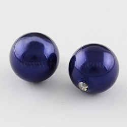 Shell Beads, Imitation Pearl Bead, Grade A, Half Drilled Hole, Round, Midnight Blue, 10mm, Hole: 1mm(BSHE-R147-10mm-13)