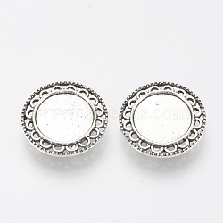 Tibetan Style Alloy Slide Charms Cabochon Settings, Cadmium Free & Lead Free, Flat Round, Antique Silver, Tray: 16mm, 24.5x5.5mm, Hole: 2x10mm, about 220pcs/1000g(TIBE-Q086-037AS-LF)