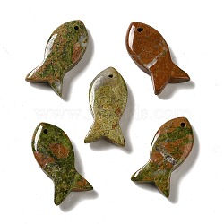 Natural Unakite Pendants, Fish Charms, 39x20x7~7.5mm, Hole: 2.3mm(G-G932-B02)