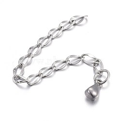 304 Stainless Steel Chain Extender, with Teardrop Charms, Stainless Steel Color, 59x2.5mm(STAS-L214-03A)