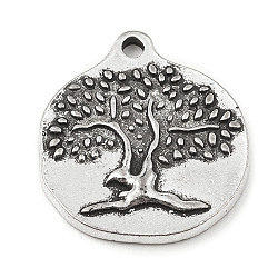 Alloy Pendants, Flat Round, Personality Accessories, Tree, 20x17.5x1.8mm, Hole: 1.8mm(PALLOY-D017-02D-AS)