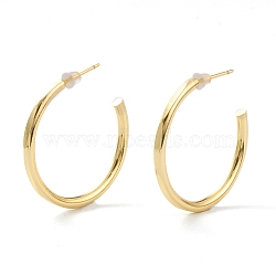 Brass Half Hoop Earrings, with Steel Pin and Plastic Ear Nuts, Long-Lasting Plated, Semicircular, Real 18K Gold Plated, 29x29x2.5mm, Pin: 0.8mm(EJEW-A056-30G)