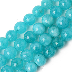 Natural Quartz Beads Strands, Dyed & Heated, Imitation Amazonite Color, Round, Dark Cyan, 10~10.5mm, Hole: 1.2mm, about 38pcs/Strand, 14.96 inch(38cm)(X-G-T129-03-10mm)