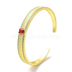 Brass Micro Pave Clear Cubic Zirconia Open Cuff Bangles, Red Glass Bangles for Women, Real 18K Gold Plated, Rectangle, Inner Diameter: 2-3/8 inch(5.9cm)(BJEW-Z061-09A)