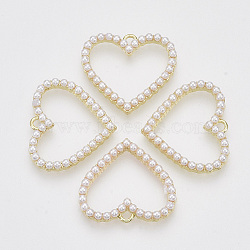 ABS Plastic Imitation Pearl Pendants, with Alloy Cabochon Settings, Heart, Golden, 22.5x25x3.5mm, Hole: 1.8mm(X-PALLOY-N0149-013)