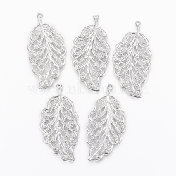304 Stainless Steel Pendants, Leaf, Stainless Steel Color, 34x17x0.5mm, Hole: 1mm(STAS-P175-35P)