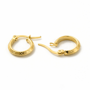 201 Stainless Steel Grooved Hoop Earrings with 304 Stainless Steel Pin for Women, Golden, 28x30x2mm, Pin: 0.6x1mm
