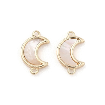 Natural White Shell Connector Charms, Brass Moon Links, Real 18K Gold Plated, 11x7x2mm, Hole: 0.8mm